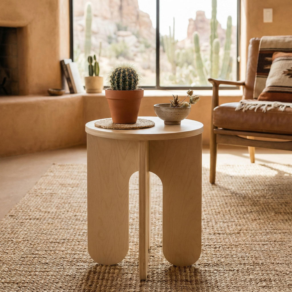 Handcrafted Wooden Stool, Modern Side Table, Minimalist Plant Stand