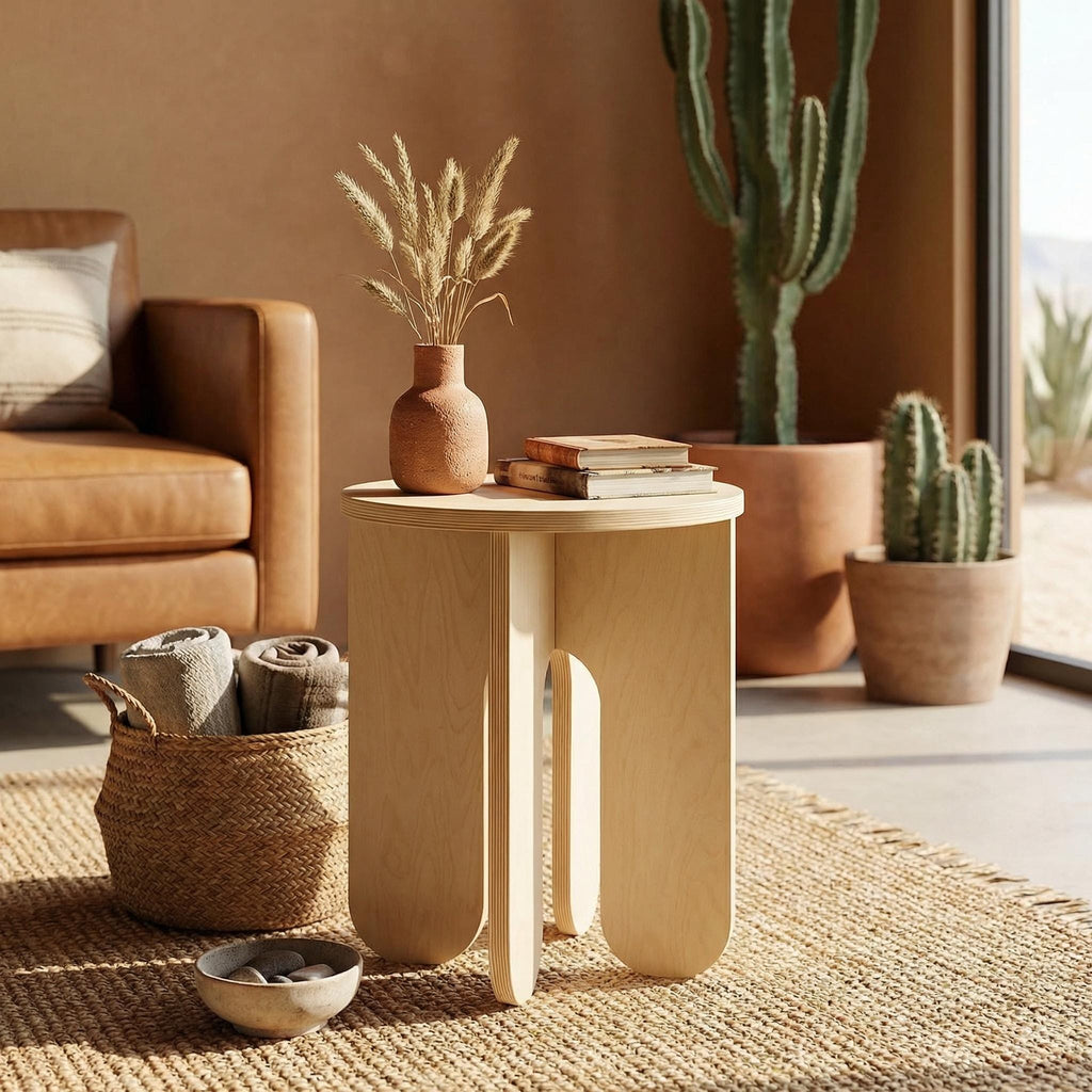 Handcrafted Wooden Stool, Modern Side Table, Minimalist Plant Stand