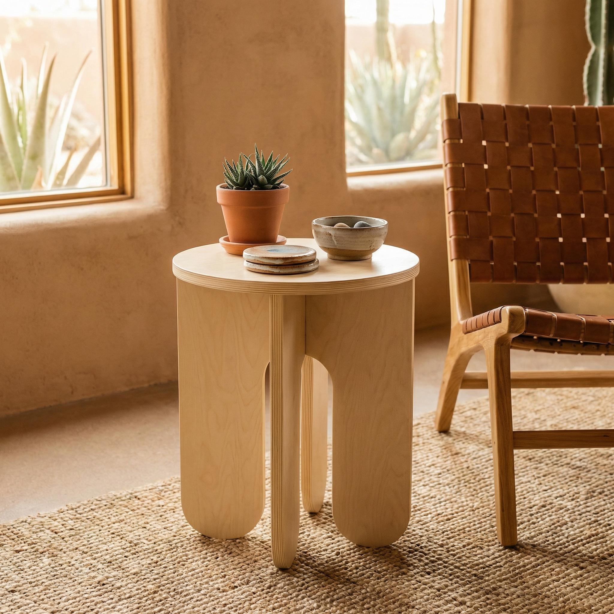 Handcrafted Wooden Stool, Modern Side Table, Minimalist Plant Stand