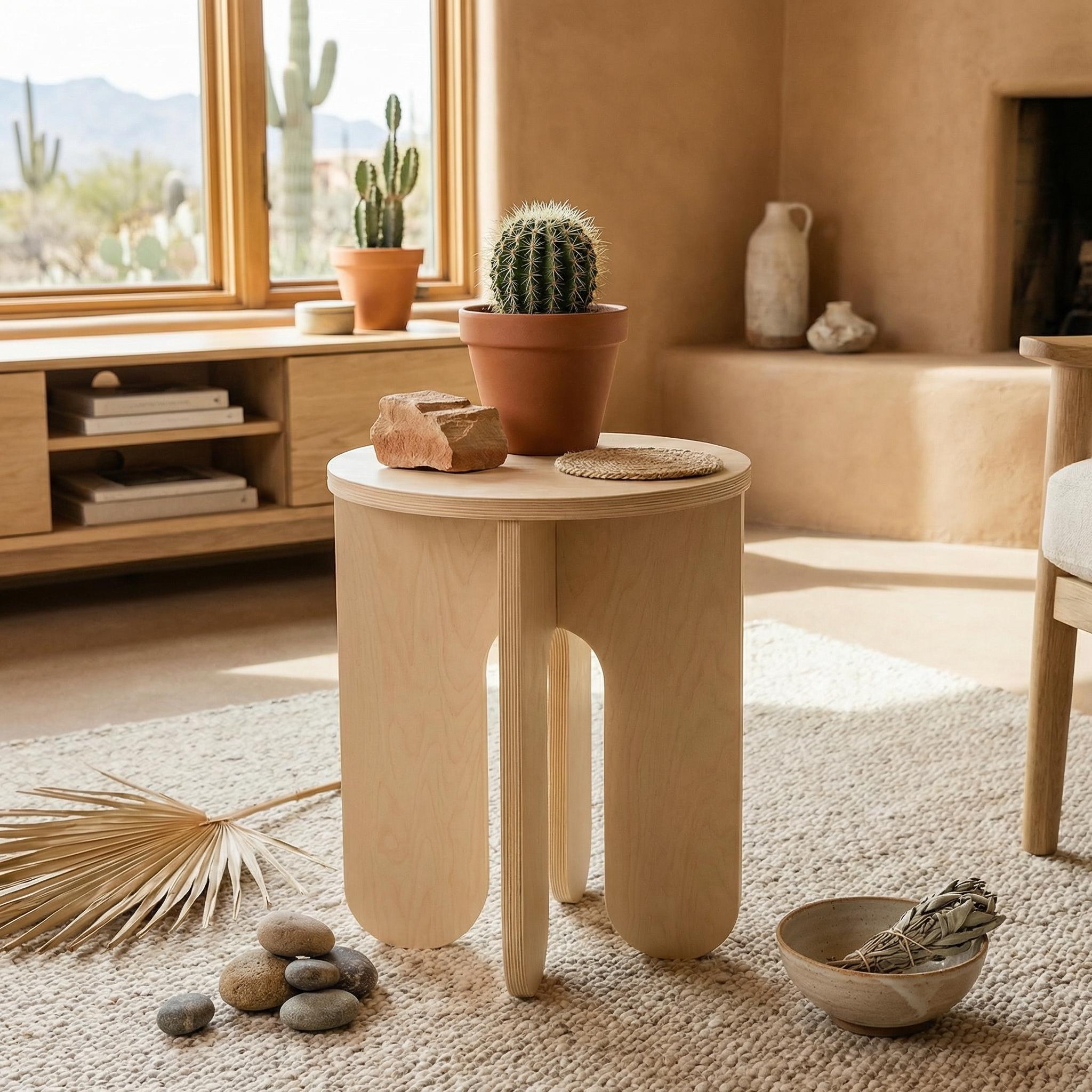 Handcrafted Wooden Stool, Modern Side Table, Minimalist Plant Stand