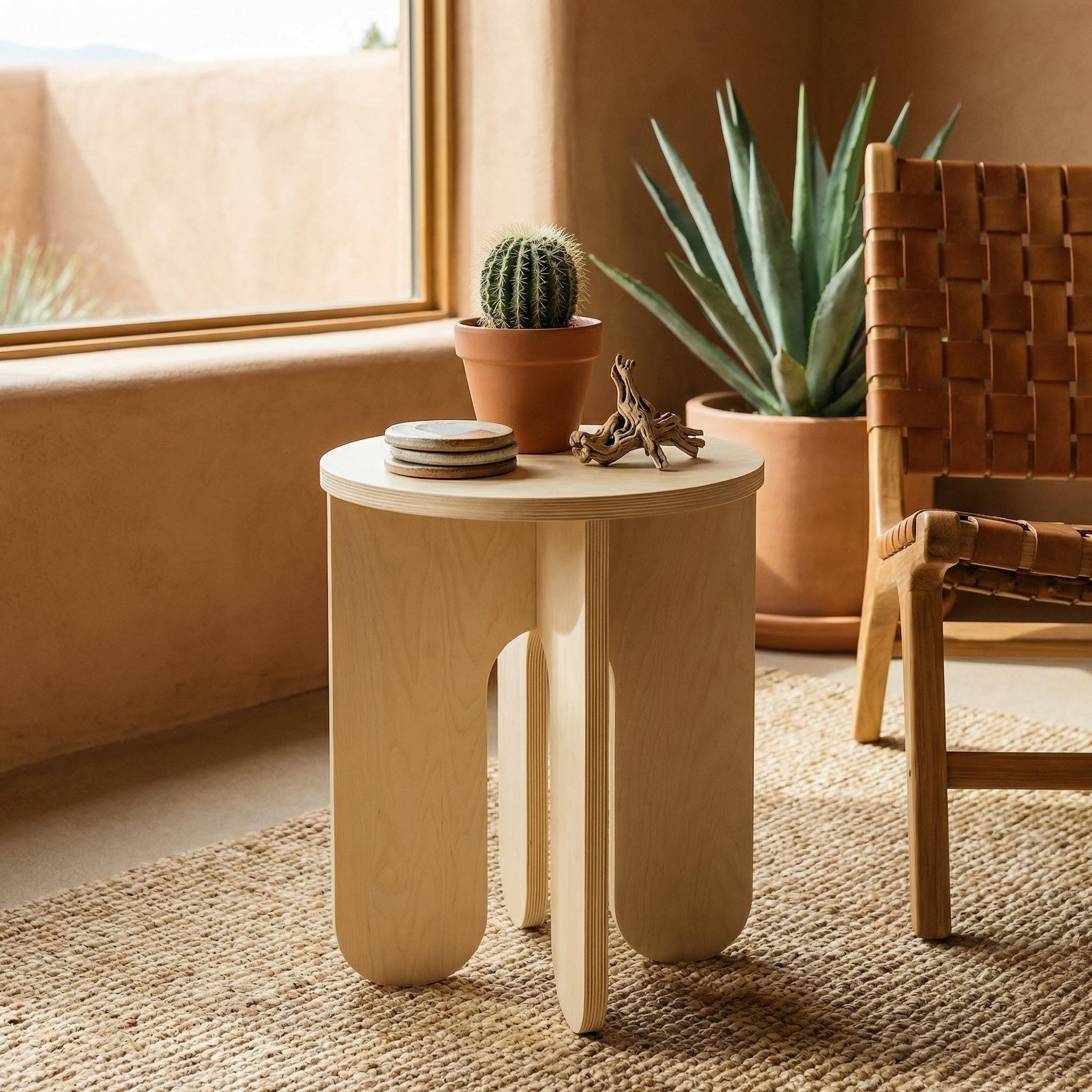 Handcrafted Wooden Stool, Modern Side Table, Minimalist Plant Stand