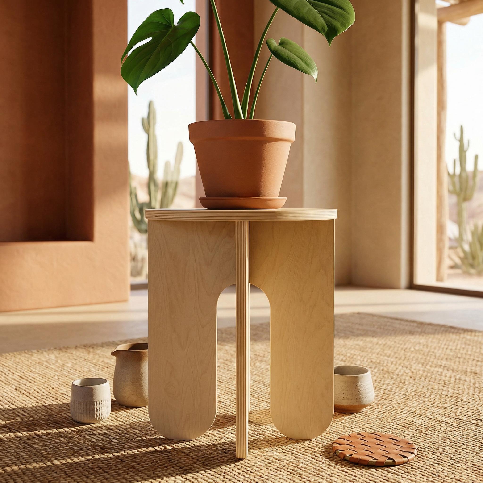 Handcrafted Wooden Stool, Modern Side Table, Minimalist Plant Stand