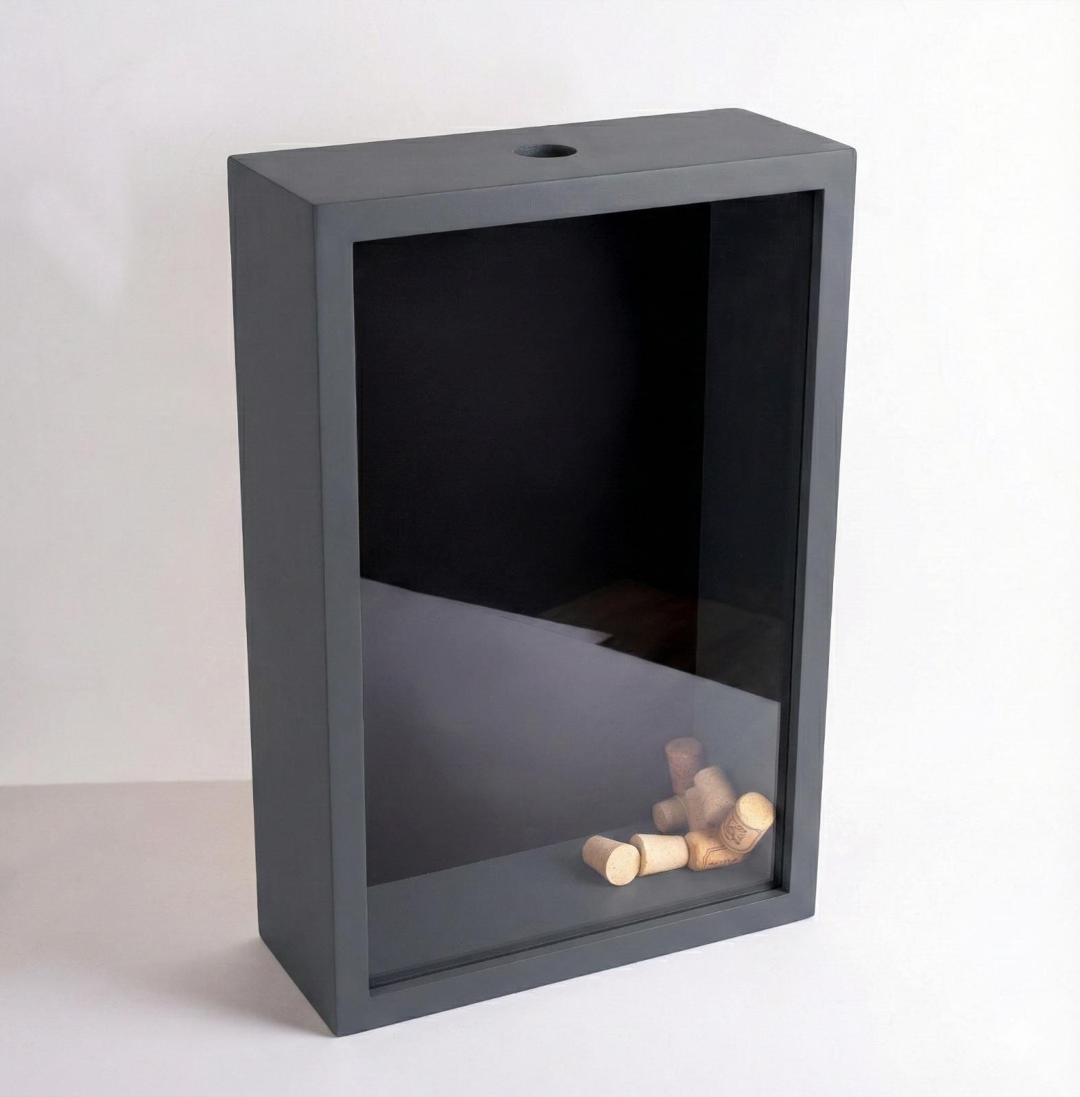 Oak Wine Cork Holder Box, Drop Slot Keepsake Display