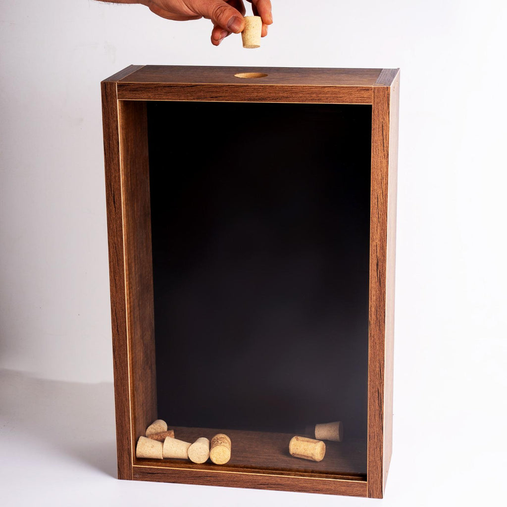 Oak Wine Cork Holder Box, Drop Slot Keepsake Display