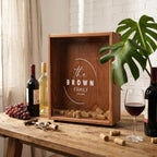 Oak Wine Cork Holder Box, Drop Slot Keepsake Display