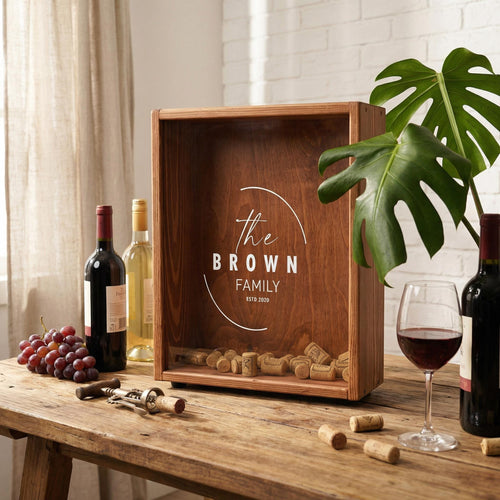 Oak Wine Cork Holder Box, Drop Slot Keepsake Display