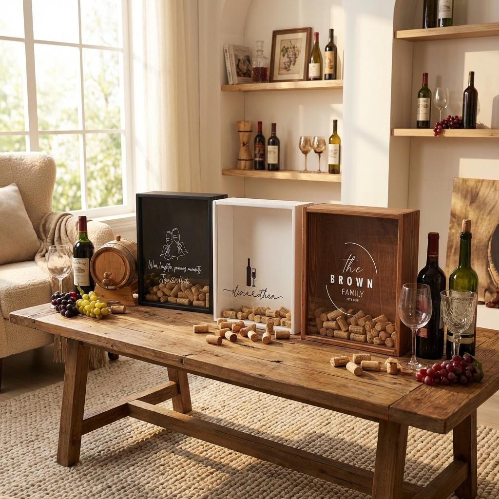 Oak Wine Cork Holder Box, Drop Slot Keepsake Display