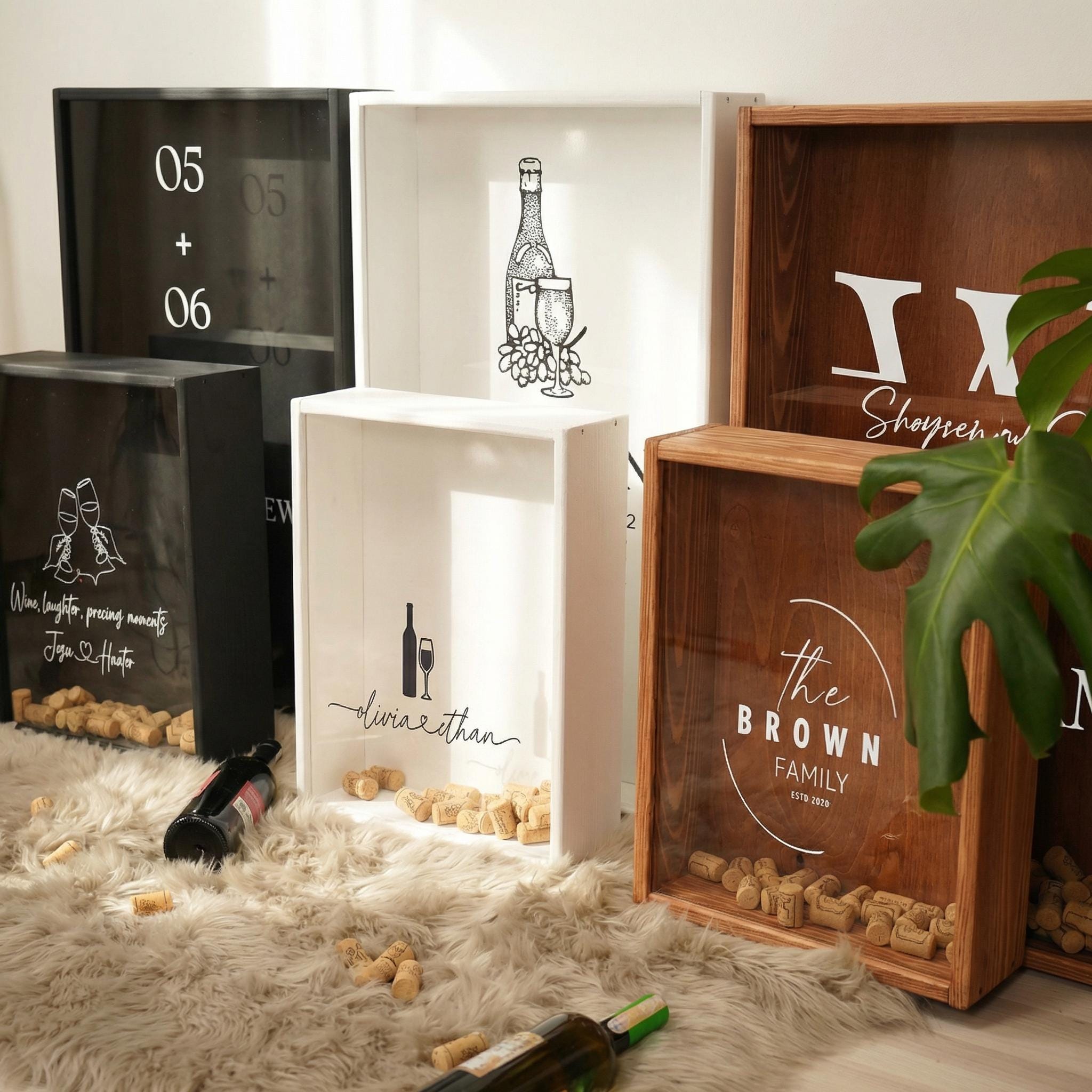 Oak Wine Cork Holder Box, Drop Slot Keepsake Display