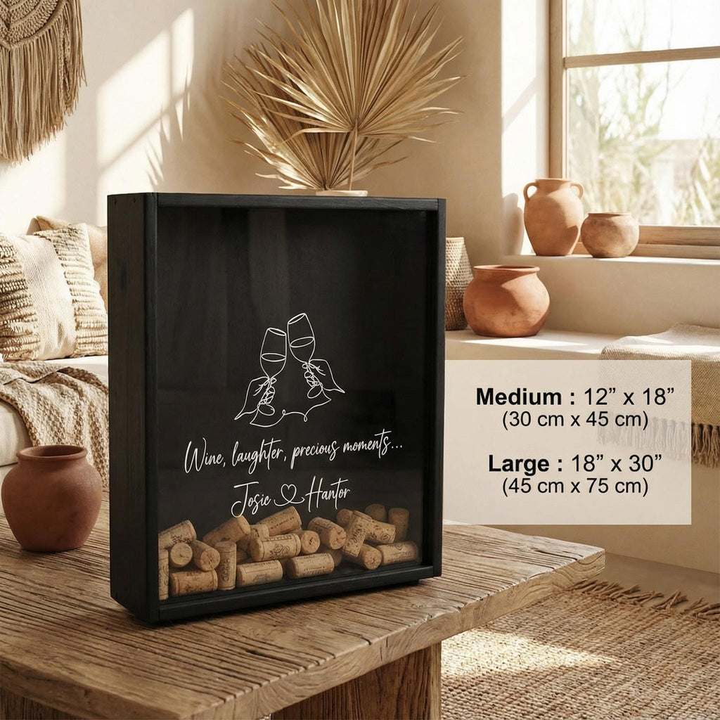 Oak Wine Cork Holder Box, Drop Slot Keepsake Display
