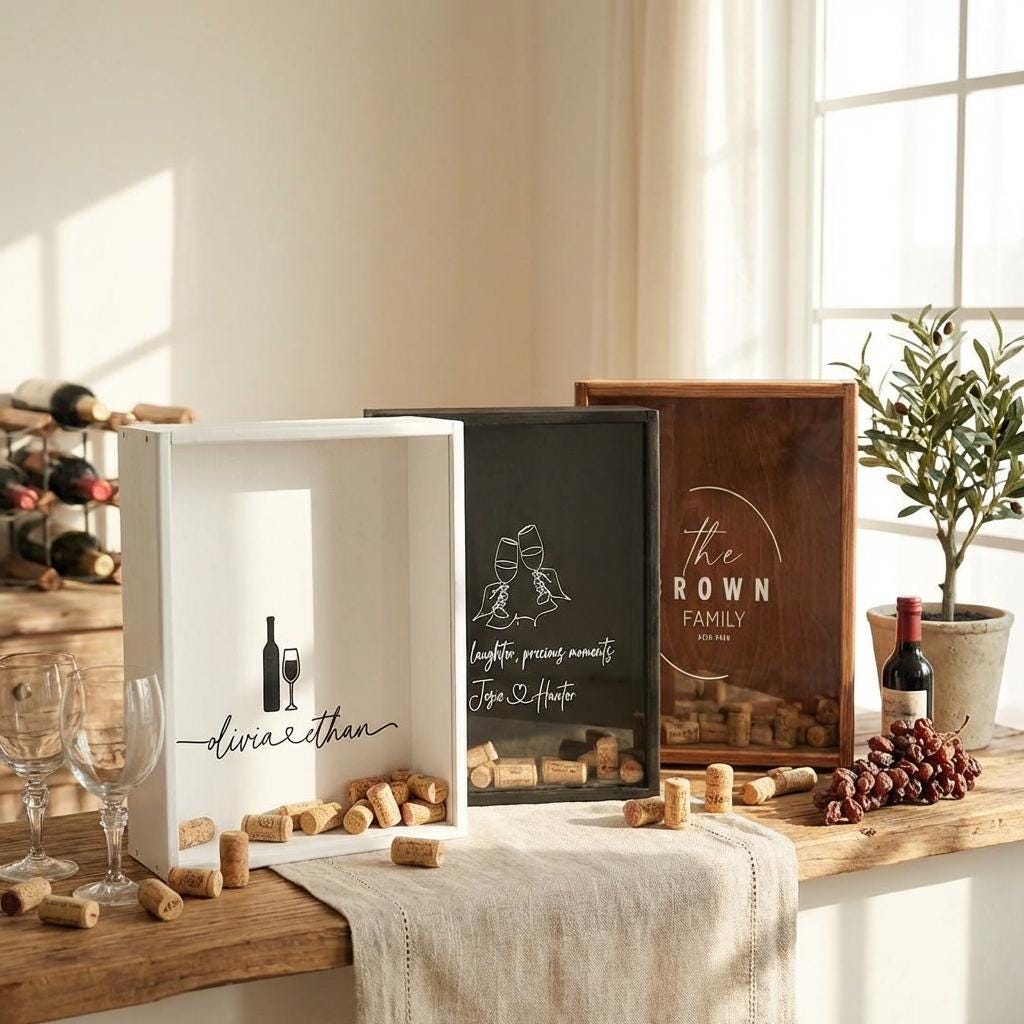 Oak Wine Cork Holder Box, Drop Slot Keepsake Display