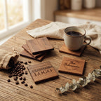 Walnut Coasters Set with Custom Engraving, Square Drink Coaster, Housewarming Gift