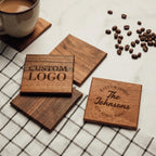 Walnut Coasters Set with Custom Engraving, Square Drink Coaster, Housewarming Gift