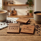 Walnut Coasters Set with Custom Engraving, Square Drink Coaster, Housewarming Gift