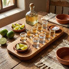 Walnut Tequila Shot Board with Lime Salt Wells, 6-12 Shot Glass Holder Serving Tray
