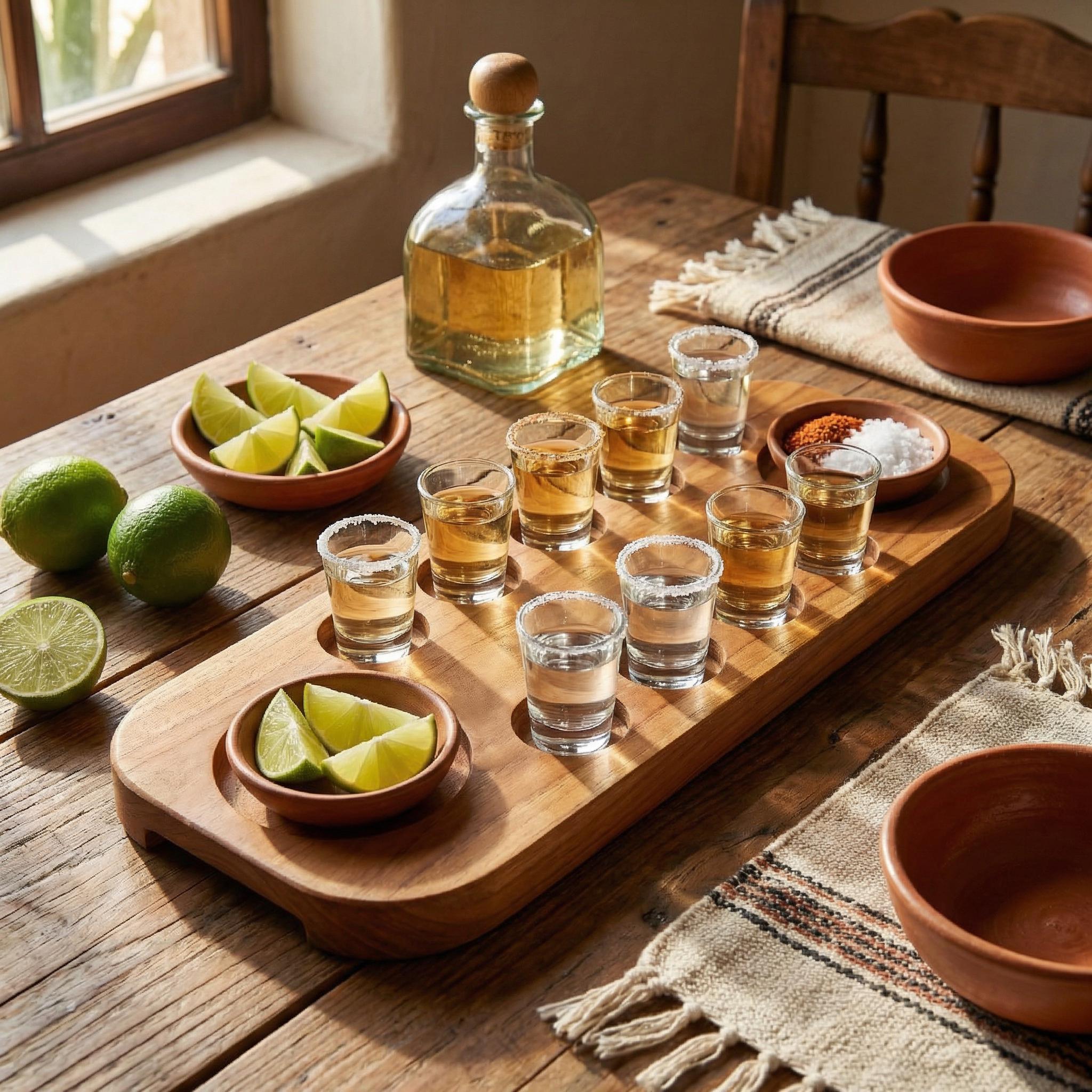 Walnut Tequila Shot Board with Lime Salt Wells, 6-12 Shot Glass Holder Serving Tray