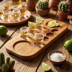 Walnut Tequila Shot Board with Lime Salt Wells, 6-12 Shot Glass Holder Serving Tray