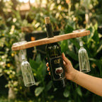 Walnut Wine Glass Holder for Bottle, Two Stemware Rack, Bar Cart Accessory Gift