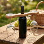 Walnut Wine Glass Holder for Bottle, Two Stemware Rack, Bar Cart Accessory Gift