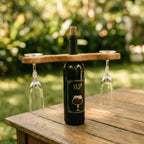 Walnut Wine Glass Holder for Bottle, Two Stemware Rack, Bar Cart Accessory Gift