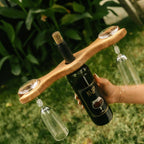 Walnut Wine Glass Holder for Bottle, Two Stemware Rack, Bar Cart Accessory Gift